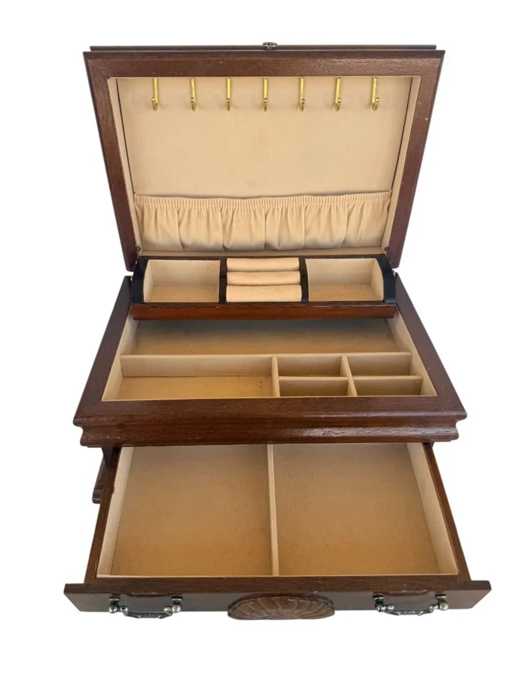 Vintage 1987 Wooden Jewelry Box Rosalco Commodore Collection Velvet Interior